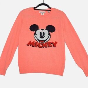 LOGG Mickey Mouse Sweater Sz XS Neon Orange Long Sleeve Pullover Wool Blend